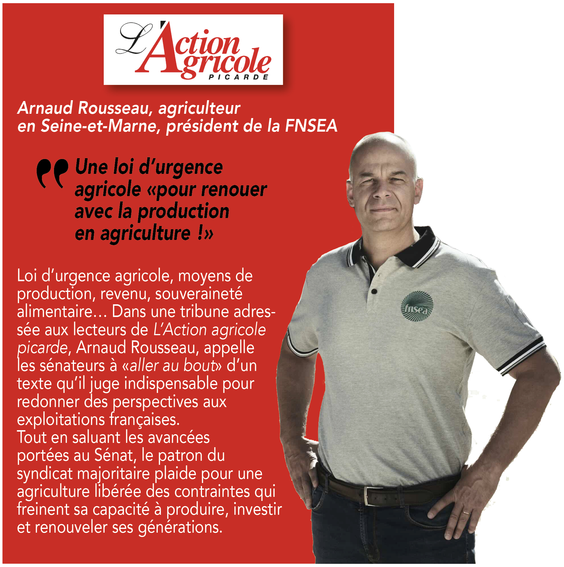 tribune Arnaud Rousseau loi d'urgence agricole Sénat FNSEA