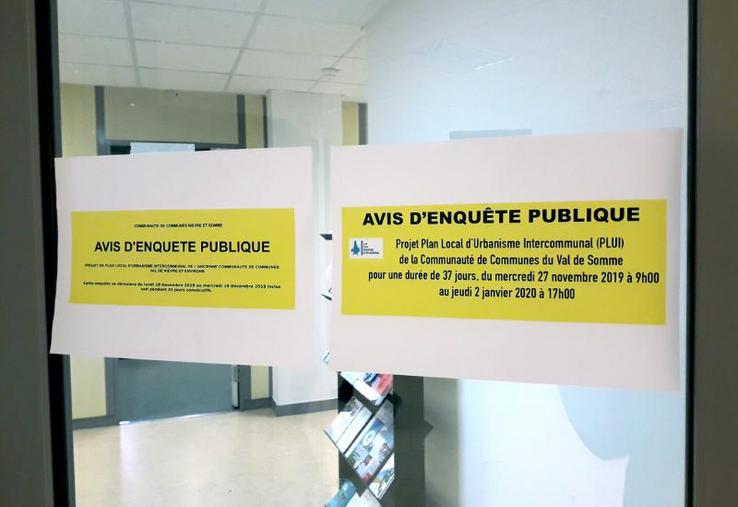 Enquête publique : PLUi Val de Nièvre jusqu’au 18 décembre 2019 - PLUi Val de Somme jusqu’au 2 janvier 2020.