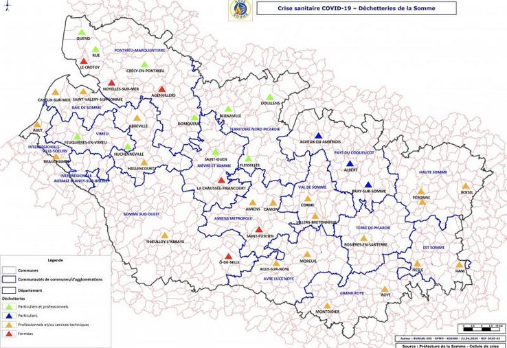 Une carte permet d'identifier les déchetteries ouvertes et les conditions d'accès.