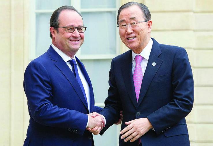 En prélude à la Cop 21, Ban Ki-Moon, secrétaire général de l’ONU a été reçu par François Hollande au Palais de l’Elysée.