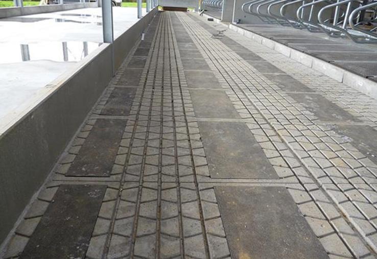 Plaques pleines le long de l’auge, avec trois zones en tapis.