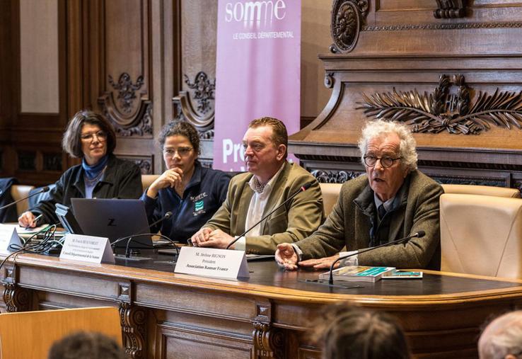 Lancement du plan de gestion du site Marais et tourbières des Vallées de la Somme et de l’Avre le 30 janvier 2024 en présence de Jérôme Bignon, président de Ramsar France. 