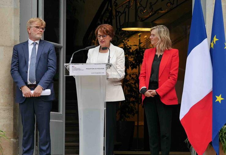 Marc Fesneau, Agnès Pannier-Runacher (en rouge), Annie Genevard (en blanc).