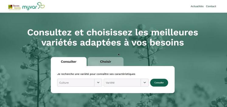 La page d’accueil de www.myvar.fr permet de consulter ou de choisir des variétés.