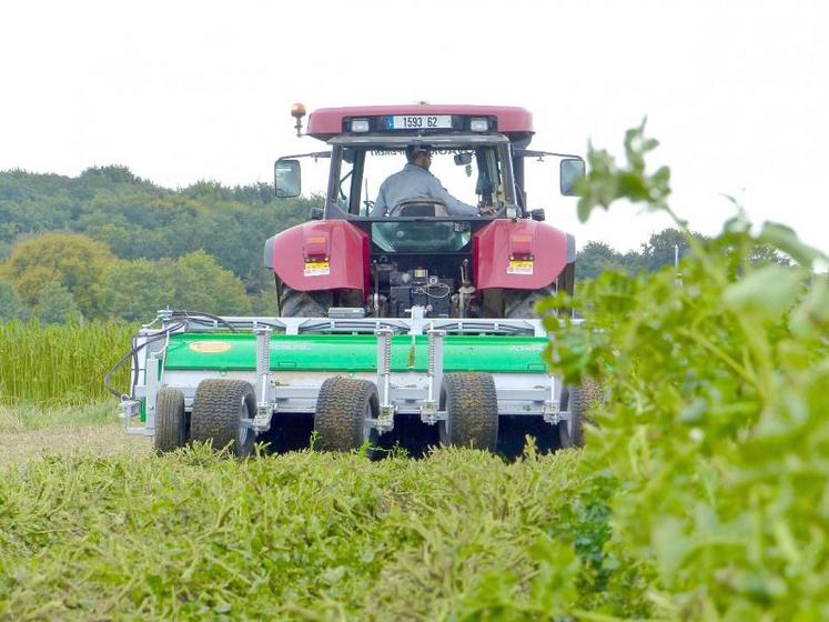 Le broyeur de fanes Agronomic peut être équipé d’un système de traitement sur le boxeur. Cette association permet de réduire la dose d’application de 50 %.