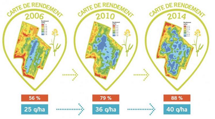 Evolution de l’hétérogénéité du rendement du colza d’une parcelle suivie en agriculture de précision. 