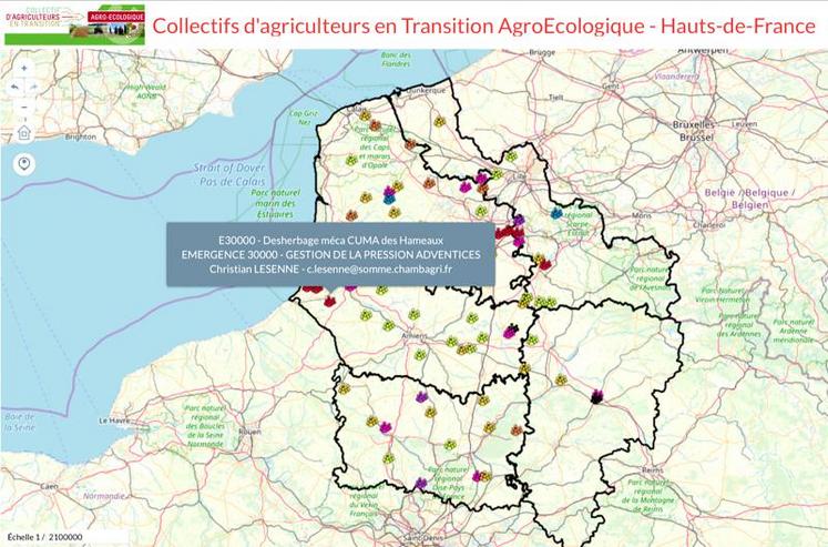 Une carte interactive permet de situer sur le territoire régional les collectifs d’agriculteurs engagés dans la transition écologique.