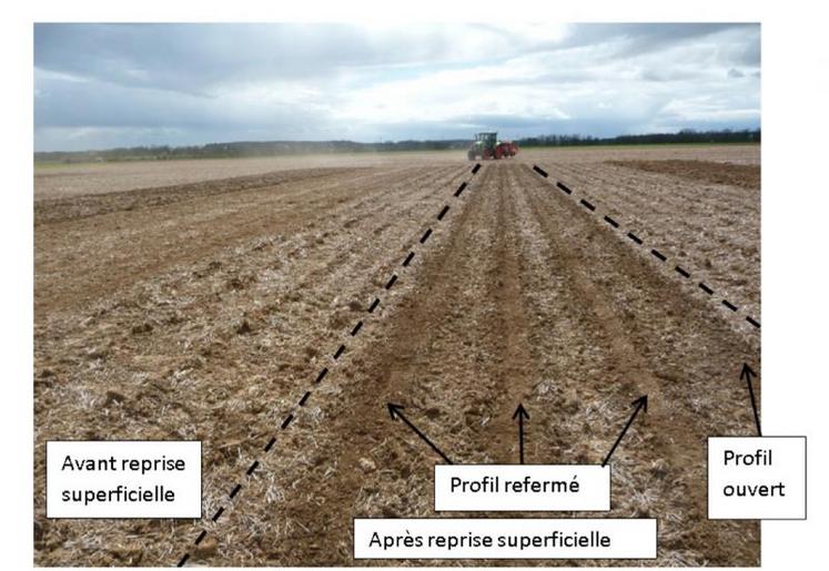 Sur cette modalité, une reprise superficielle a été faite avec des doubles disques gaufrés (droite). La distinction est due à l’équipement de finition (3 rangs avec profil refermé, 1 rang avec profil ouvert).