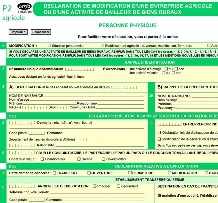 Si vous êtes exploitant et que vous vous mettez en société, vous devez souscrire l’imprimé P2 auprès du CFE pour opter 
à la TVA bailleur.