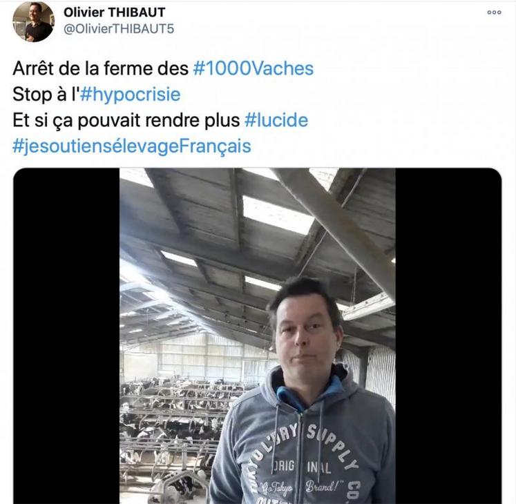 C'est depuis son étable qu'Olivier Thibaut a enregistré une vidéo, ce dimanche 4 décembre, pour rappeler quelques réalités après l'avalanche de commentaires qui se réjouissent de l'arrêt de la production laitière à la Ferme des 1000 vaches.