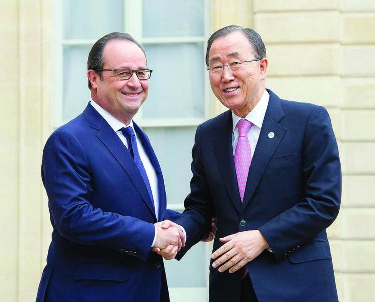 En prélude à la Cop 21, Ban Ki-Moon, secrétaire général de l’ONU a été reçu par François Hollande au Palais de l’Elysée.