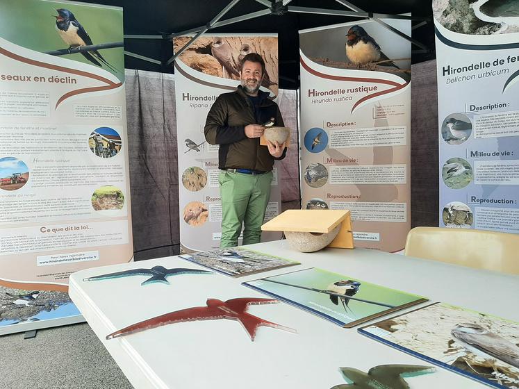 Animateur-nature pour la Fédération des chasseurs de la Somme, Maxime Fourdinier était, cette semaine, sur le marché  de Moreuil pour une matinée de sensibilisation à la préservation de l’habitat des hirondelles. 