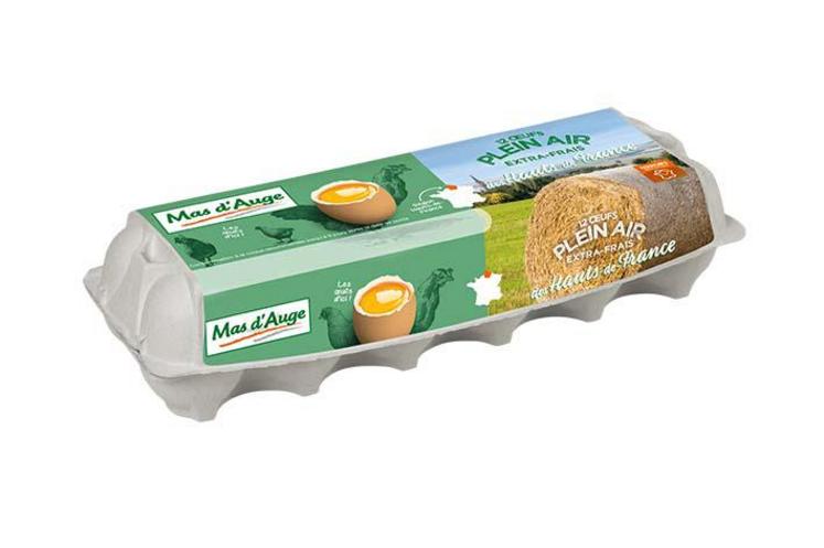 La gamme Mas d’Auge œufs plein air extra-frais des Hauts-de-France, qui sera lancée dès le mois d’avril, est composée 
de trois références : x 6, x 12 et x 20.