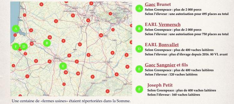 Quelques exemples d’erreurs qui s’étaient glissées dans la cartographie mise en ligne sur le site internet de Greanpeace France. Ce lundi, la recherche par commune était supprimée, et l’ONG présentait ses excuses aux agriculteurs qui sont apparus par erreur.