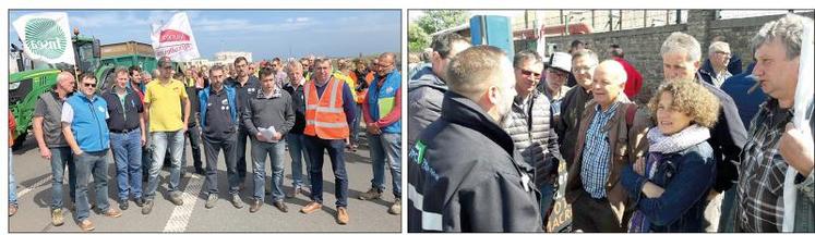 Plusieurs centaines de manifestants se sont relayées sur les sites dunkerquois, de lundi matin (à gauche), jusqu’à la levée ce mercredi (à droite).