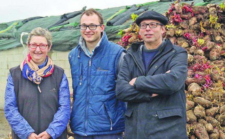 Christine, Arnaud et Lionel Bouffaré, associés du Gaec Bouffaré : «L'incorporation de la betterave dans l'alimentation 
des laitières a permis d'augmenter les taux protéique et butyreux du lait et de diversifier l'assolement.»