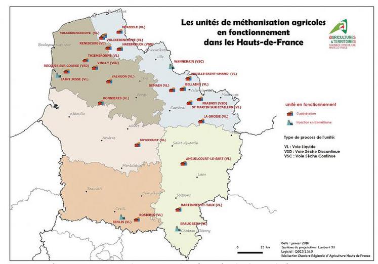 Les Hauts-de-France comptent vingt-quatre sites de méthanisation agricoles.