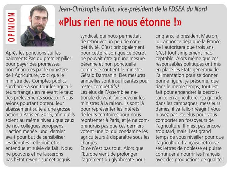 Actions de la FNSEA et des JA devant les permanences des parlementaires de La République en marche et de la mairie de Tourcoing.