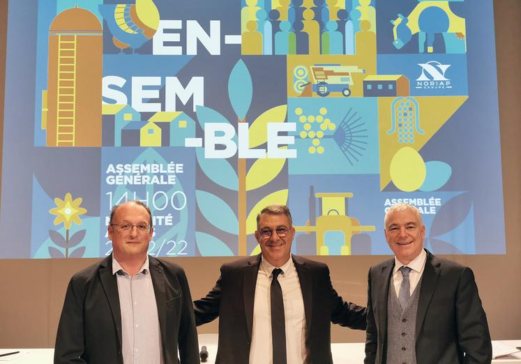 L’AG était l’occasion de valider la fusion avec La Flandre. De gauche à droite, Alexandre rivenet, ancien président  de La Flandre, David saelens, président de Noriap, et  Damien François, DG de Noriap. 