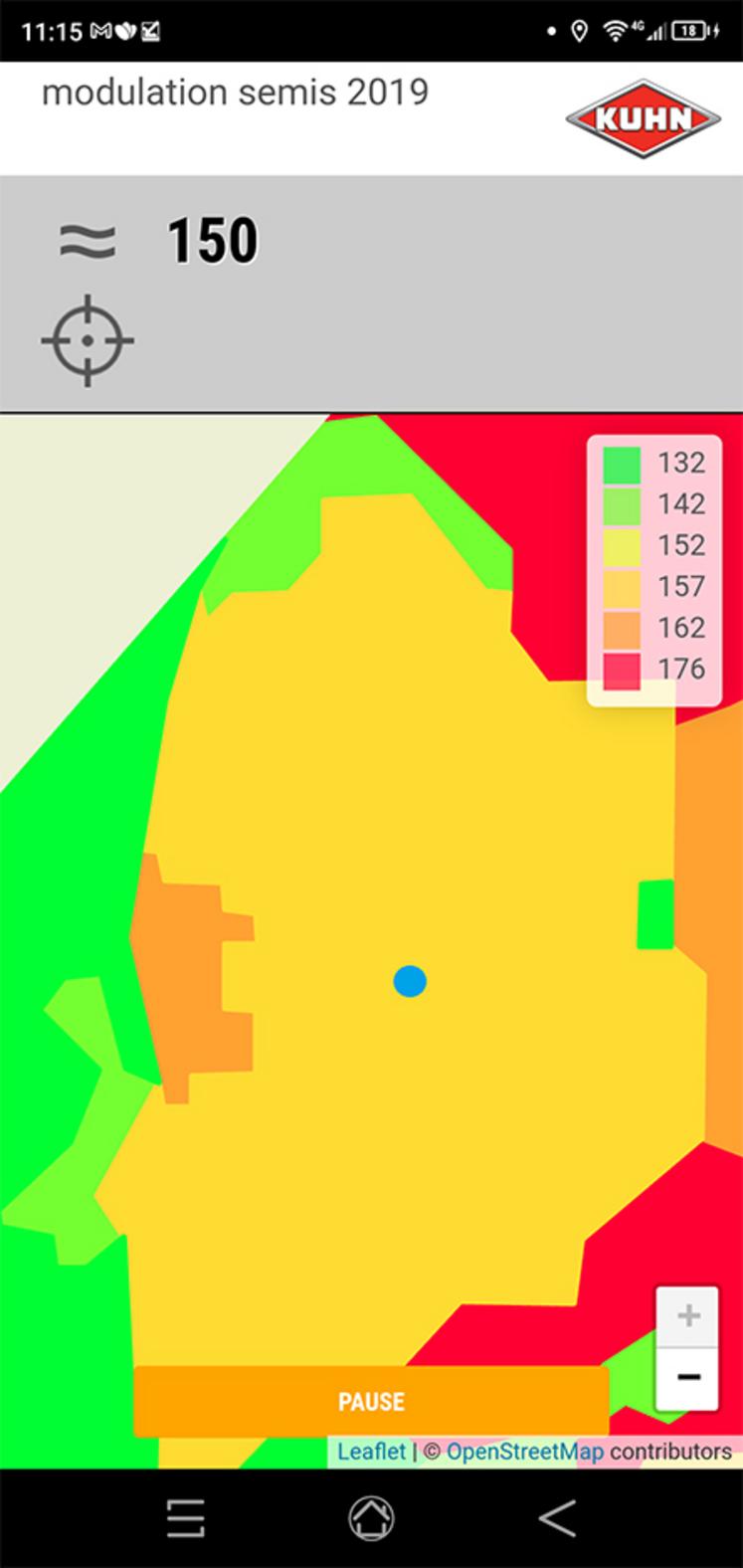 L’application EasyMaps permet  d’afficher la carte de modulation  et de connaître la dose à appliquer  en fonction de la localisation  par rapport à la carte de modulation.