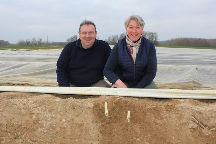 Benoît et Murielle Biberon cultivent des asperges blanches et vertes qu’ils transforment en partie et vendent sous l’étiquette Terroirs Hauts-de France.