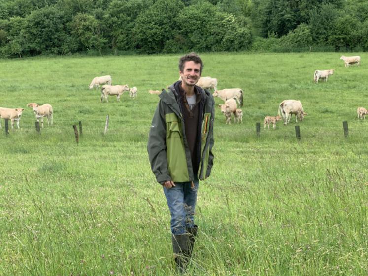 Vianney Jansens travaille à favoriser la biodiversité autant que l’élevage  de ses Blondes d’Aquitaine. 