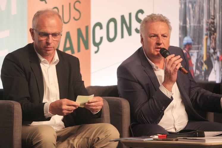 Jérôme Fourdinier, président de la section Sainte-Émilie du groupe Cristal Union et son président, Olivier de Bohan,  ont évoqué les perspectives du groupe devant les adhérents de la section, le 14 mai dernier. 