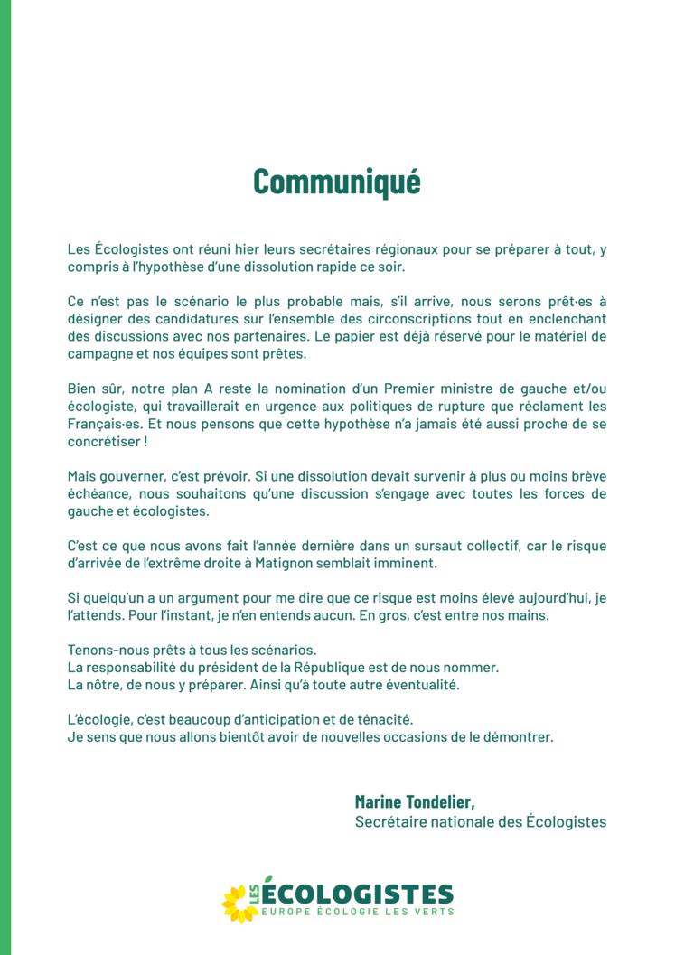 Les Ecologistes programme Premier ministre gouvernement écologie agriculture