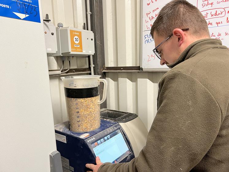 Une fois récolté, le maïs est livré au séchoir de Rosières-en-Santerre, qui sèche le grain entre 50 et 55°C dans les 72h après réception, pour atteindre le taux d’humidité requis de 15 %. 