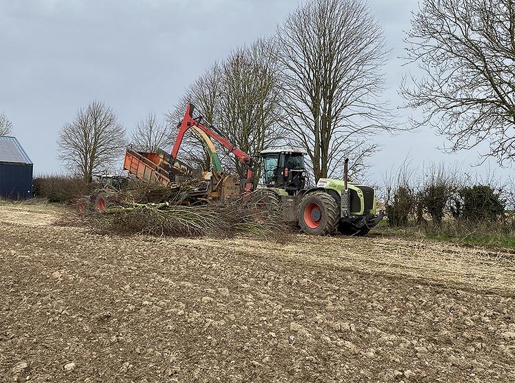 Chantier de production de plaquettes bocagères.