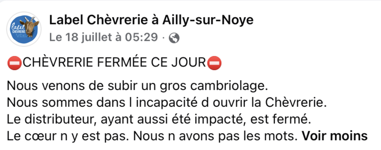 cambriolage Label Chèvrerie