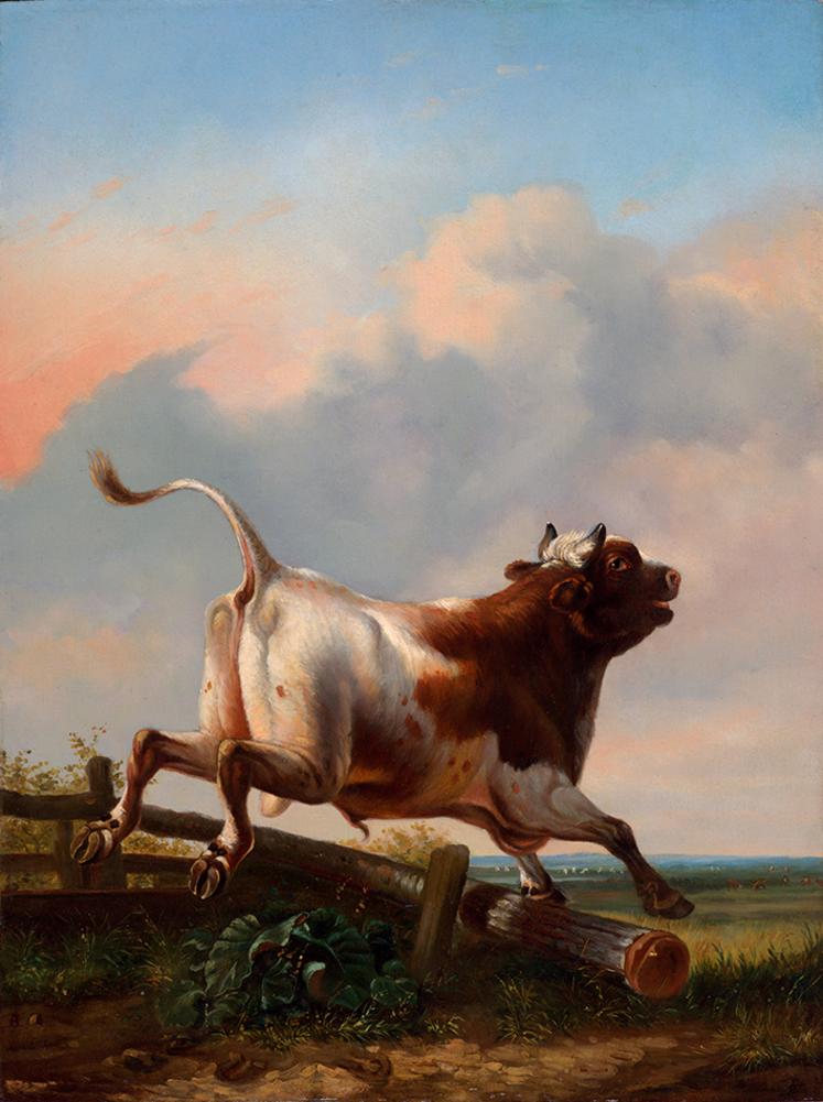 Le tableau Jeune taureau sautant la barrière de Rosa Bonheur (1849) a servi de modèle pour l’affiche de l’exposition. 