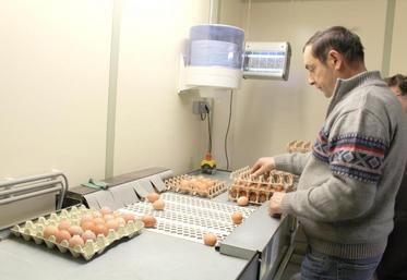 Seuls les œufs vendus en direct sont calibrés et datés du jour par Emmanuel Rouyère.