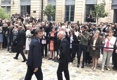 Nicolas Hulot et François de Rugy lors de la passation de pouvoir au ministère de la Transition écologique et solidaire le 
4 septembre 2018.