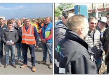 Plusieurs centaines de manifestants se sont relayées sur les sites dunkerquois, de lundi matin (à gauche), jusqu’à la levée ce mercredi (à droite).