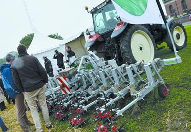 Bineuse à moulinets permettant un désherbage mécanique par guidage.