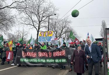 Un mois après Bruxelles, les agriculteurs ont défilé jusqu’au Parlement européen  à Strasbourg. 
