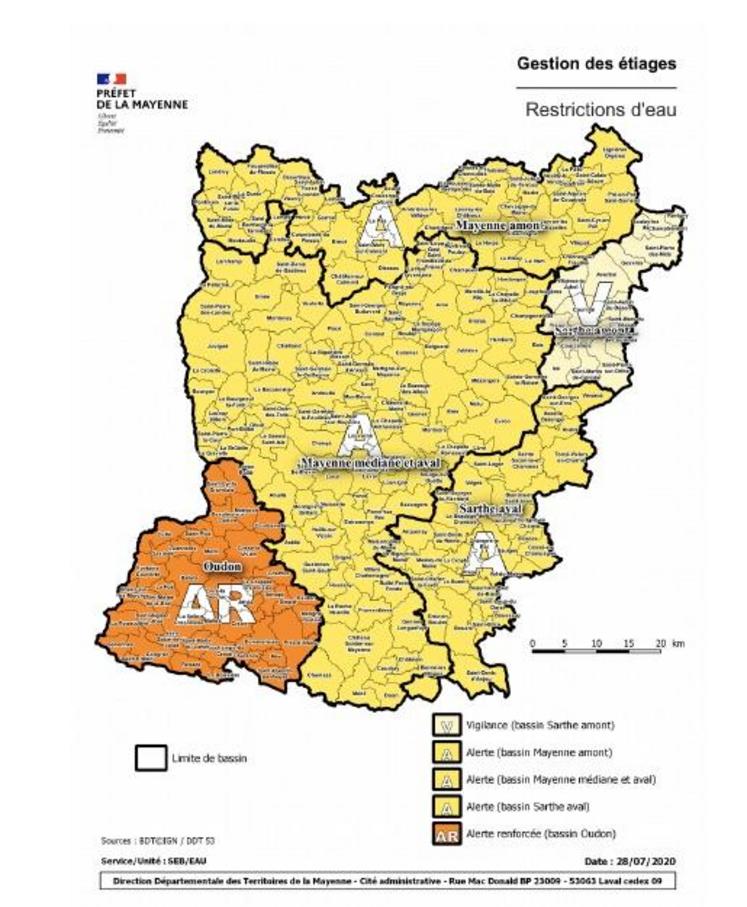 Le nouvel arrêté place le territoire hydrologique de l'Oudon en alerte renforcée