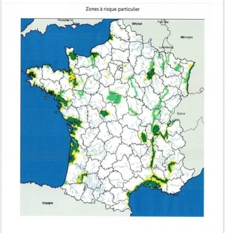 3476 communes sont considérées à risque particulier vis-à-vis de l'influenza aviaire.