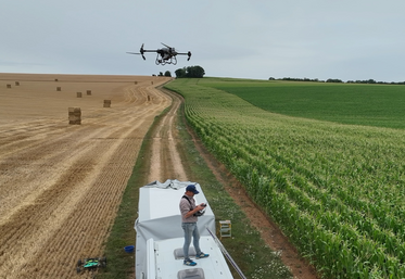 Stéphane Lemarié travaille avec le drone agricole DJI Agras T50 de 4 mètres d'envergure. « Pour les toitures, j'utilise un drone Aerobotic Spray de 1,50 mètre d'envergure, équipé d'une rampe motorisée permettant de travailler en basse et en haute pression », précise-t-il.