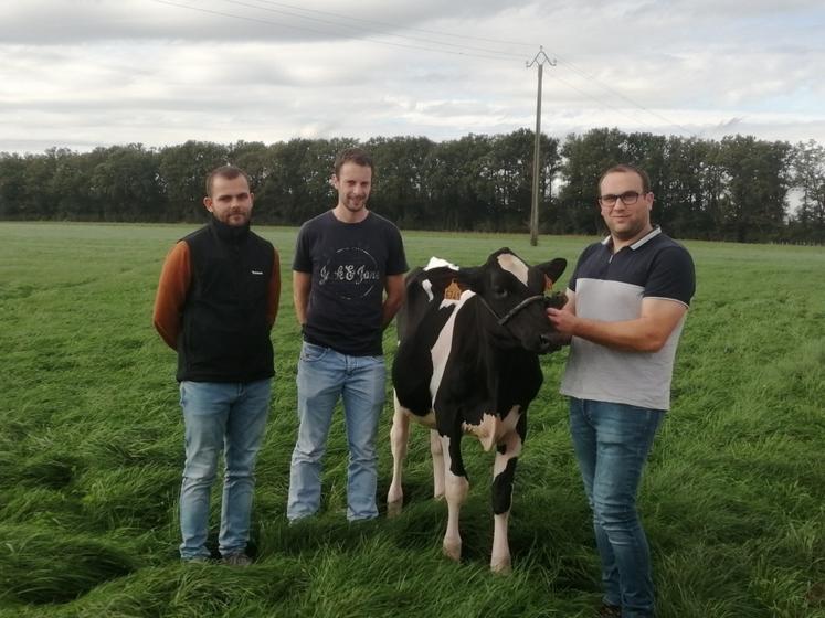 Yohann Lego, Bastien Lenoir, JBL VIA et Joachim Pasquier dans une parcelle du Gaec des Lys à Rahay.