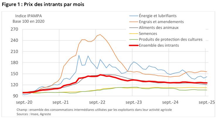 Prix des intrants par mois (Agreste novembre 2025).