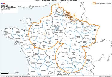 La zone régulée au titre de la FCO-3 au 29 août 2024.