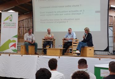 Une table ronde a réuni (de g. à dr.) Yann Lemercier (Crédit Mutuel), Eric Naveau (éleveur représentant la profession), Nicolas Dumesnil (Socopa Gacé) et Virginie Defay (Crédit agricole Anjou Maine).