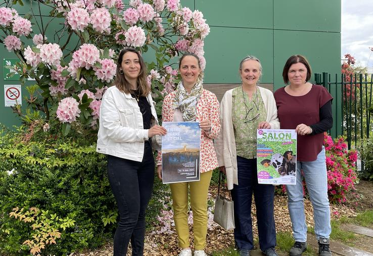 Olivia Lequy, chargée de communication au Campus Métiers Nature, à Coutances, Nadège Mahé, présidente du conseil d'administration du lycée, Karen Saccardy sa directrice, et Sabrina Nivelet, collaboratrice administrative, préparent la douzième édition du salon de l'agriculture de l'établissement.