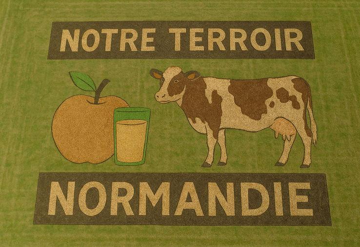 A l'occasion du Tour de France 2025, la FDSEA du Calvados relève le challenge de la FNSEA "Les agriculteurs aiment le tour" pour mettre en avant son terroir via la réalisation d'une fresque agricole géante.