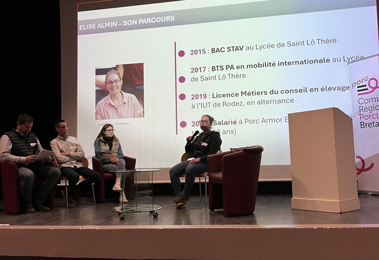 Élise Almin, éleveuse dans la Manche, Juliette Desdomaines, conseillère chez Agrial, et Jérémy Horold, futur installé hors cadre familial ont partagé leurs parcours respectifs au sein de la filière porcine dans le grand ouest.