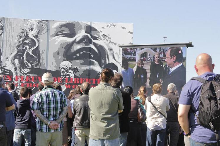 Dans la tribune de presse, le 6 juin 2014 à Ouistreham.