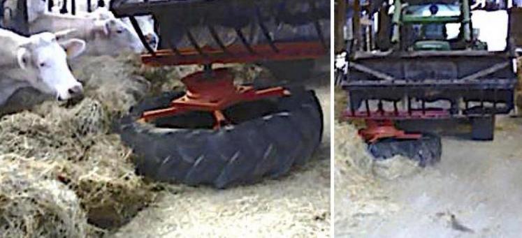 Le « pneu repousse fourrage » conçu et réalisé par Florian Brisard, éleveur dans l’Orne.