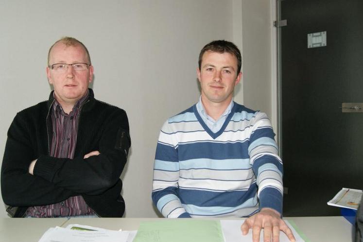 Jean-François Bouillon (à droite) et Damien Hardy, ““en nous autorisant à produire plus, on redonnera un espoir à l’installation. Nous voulon une allocation provisoire de 5% dès le début de campagne”